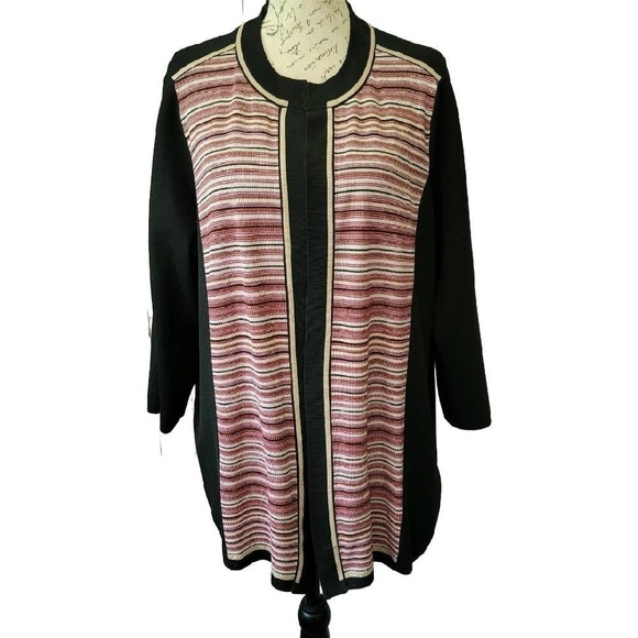CJ Banks Women's Open Front Cardigan Black w/Red/Cream Panels on Front Size 2X - Picture 1 of 11